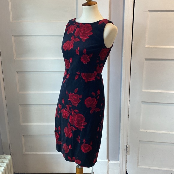 Talbots Black and Red Floral Velvet Dress, Size 4P - Picture 10 of 15